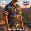 ZZ Top Vintage Texas Tour Hawaiian shirt featuring American flag, hot rod, electric guitar, and desert landscape graphics.