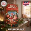 2026 Christmas Flamingo Wooden Advent Calendar featuring two pink flamingos in Santa hats on a beach with 24 compartments.