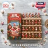 2026 Christmas Flamingo Wooden Advent Calendar with 24 miniature pink flamingo figurines on a rustic white wood background.