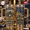 Front and side view of two blue and gold 2026 Milwaukee Brewers Champions 40oz tumblers with rhinestone accents.