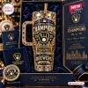 Front view of 2026 Milwaukee Brewers Champions 40oz tumbler with gold and blue rhinestone accents in a gift box.