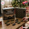 2026 Tank Legends Christmas Advent Calendar with 24 numbered drawers and miniature armored vehicle models on a table.
