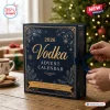 2026 Vodka Advent Calendar featuring a blue rectangular box with gold snowflake patterns, ribbon closure, and holiday decor.