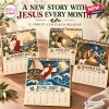 Front view of multiple pages from the 2027 A Year With Jesus Wall Calendar featuring biblical monthly illustrations.