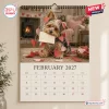 Front view of February 2027 funny Yorkshire terrier wall calendar featuring a dog holding a blank card.