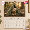 Front view of a 2027 Funny Yorkshire Terrier Wall Calendar showing an August page with a dog in a tent.