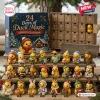 24 Days of Duck Magic Christmas Advent Calendar with twenty-four numbered wooden drawers and assorted rubber duck toys.