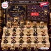 24 Days of French Bulldog Frenchie Advent Calendar featuring twenty-four royal-themed dog figurines in a gold display box.