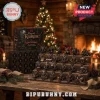 24 Days of Krampus Christmas Advent Calendar featuring miniature dark fantasy horned figures on a wooden tiered display.