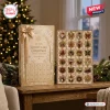 24 Days Of Snowflake Christmas Advent Calendar with gold packaging and 24 individual festive enamel pin ornaments inside.