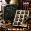 24 Days Of Witch Potion & Spellcraft Advent Calendar with miniature witch figurines in a box on a wooden library table.