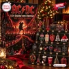 Front view of AC/DC 2026 Fiery Highway Advent Calendar next to a display stand of miniature rock-themed ornaments.
