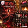 Front view of AC/DC 2026 Fiery Highway Advent Calendar next to a display stand showing rock themed metal charms.