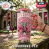 Alabama Crimson Tide Breast Cancer Awareness YETI tumbler with a glittery elephant wearing boxing gloves and pink ribbons.