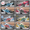 All NFL Team Personalized Air Max Plus Sneakers featuring team colors, logos, and custom name spaces on mesh athletic shoes.
