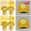 All Team MLB x Childhood Cancer Awareness Month Gold Baseball Jersey and matching cap featuring white awareness ribbons.