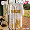 All Team MLB x Childhood Cancer Awareness Month White Baseball Jersey featuring gold ribbon patterns and team lettering.