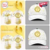 All Team MLB x Childhood Cancer Awareness Month White Baseball Jersey and cap featuring gold ribbons on a white background.