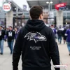 All Team NFL Crucial Catch 2026 Collection Hoodie featuring a black Baltimore Ravens design with a multicolor logo print.