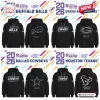 All Team NFL Crucial Catch 2026 Collection Hoodie featuring black pullovers with multi-colored logo prints for NFL teams.