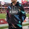 All Team NFL x Crucial Catch Hoodie 2026 featuring 49ers branding, multi-color paint splatter design, and a black base.