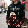 All Team NFL x Godzilla Minus Zero Hoodie featuring a black Ravens graphic, red Godzilla monster, and Japanese text.