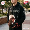 All Team NFL x Godzilla Minus Zero Hoodie in black with Baltimore Ravens logo and Godzilla graphic on the front pocket.