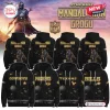 All Team NFL x Star Wars The Mandalorian Grogu hoodie featuring black fabric with space motifs and various team logos.