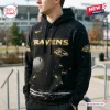 All Team NFL x Star Wars The Mandalorian Grogu Hoodie featuring Baltimore Ravens branding, Death Star, and space print.