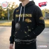 All Team NFL x Star Wars The Mandalorian Grogu Hoodie featuring a black Ravens theme with Death Star and starfield graphics.