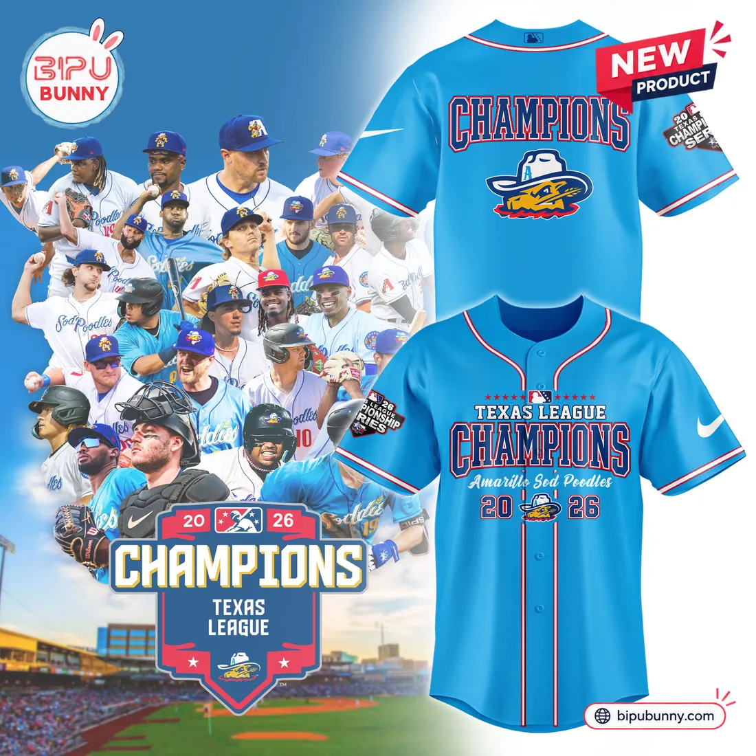 Amarillo Sod Poodles 2026 Texas League Champions Baseball Jersey Amarillo Sod Poodles 2026 Texas League Champions Baseball Jersey