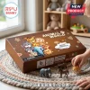 Animal World Miniature Animal Figurine Advent Calendar box with cartoon wildlife illustrations on a circular woven rug.