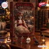 Front view of the Annabelle Do Not Open Until Christmas 2026 Advent Calendar box with miniature figurines displayed on a table.