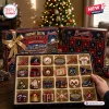 Front view of an Atlanta Braves ornament Christmas advent calendar box displaying twenty-four sports-themed holiday charms.