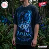 Front view of a person wearing a black Avatar Pandora Forest Spirit shirt with blue bioluminescent forest graphics.