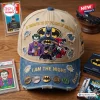 Front view of Batman 87 Years Distressed Denim Cap featuring character patches and embroidered text.