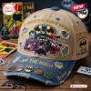 Front view of Batman 87 Years Distressed Denim Cap featuring character patches and embroidered text.