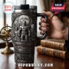 Batman Embossed 87th Anniversary Tumbler Cup featuring metallic Gotham characters and a personalized name plate.