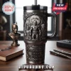 Batman Embossed 87th Anniversary Tumbler Cup featuring 3D relief of Batman, Robin, and Joker on a metallic silver mug.
