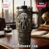 Batman Embossed 87th Anniversary Tumbler Cup featuring metallic Gotham City characters, Batman, Robin, and Joker relief.