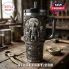 Batman Embossed 87th Anniversary Tumbler Cup featuring sculpted Batman, Robin, and Joker figures on a metallic finish surface.