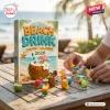 Beach Drink Advent Calendar 2026 box with miniature tropical cocktails on a wooden table at a beach.