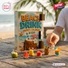 Beach Drink Advent Calendar 2026 featuring tropical cocktail miniatures on a wooden table with a blurred ocean background.