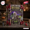 Front view of the Beetlejuice It's Showtime 2026 Advent Calendar box featuring striped patterns and holiday bows.