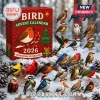 Bird Christmas Advent Calendar 2026 featuring a red box with robin art and twenty-four miniature bird ornaments on snow.