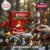 Bird Christmas Advent Calendar 2026 featuring various bird ornaments in winter settings on a red box with festive trees.