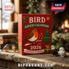 Bird Christmas Advent Calendar 2026 featuring a robin illustration on a red box with pine and berry holiday accents.