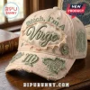 Bitch I'm A Virgo Embroidered Distressed Baseball Cap in beige with olive green lettering, metal pin, and lace detailing.
