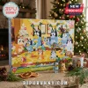 Bluey Family Christmas 24-Piece Advent Calendar featuring cartoon characters on a yellow box with numbered doors.