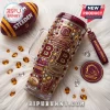 Brisbane Broncos 38th Anniversary Rhinestone Handle Tumbler featuring team logos, maroon colors, and sparkling crystal gems.